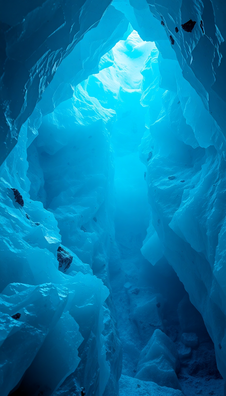 Glacial Ice Cave Blue Crystal Photorealistic Wallpaper