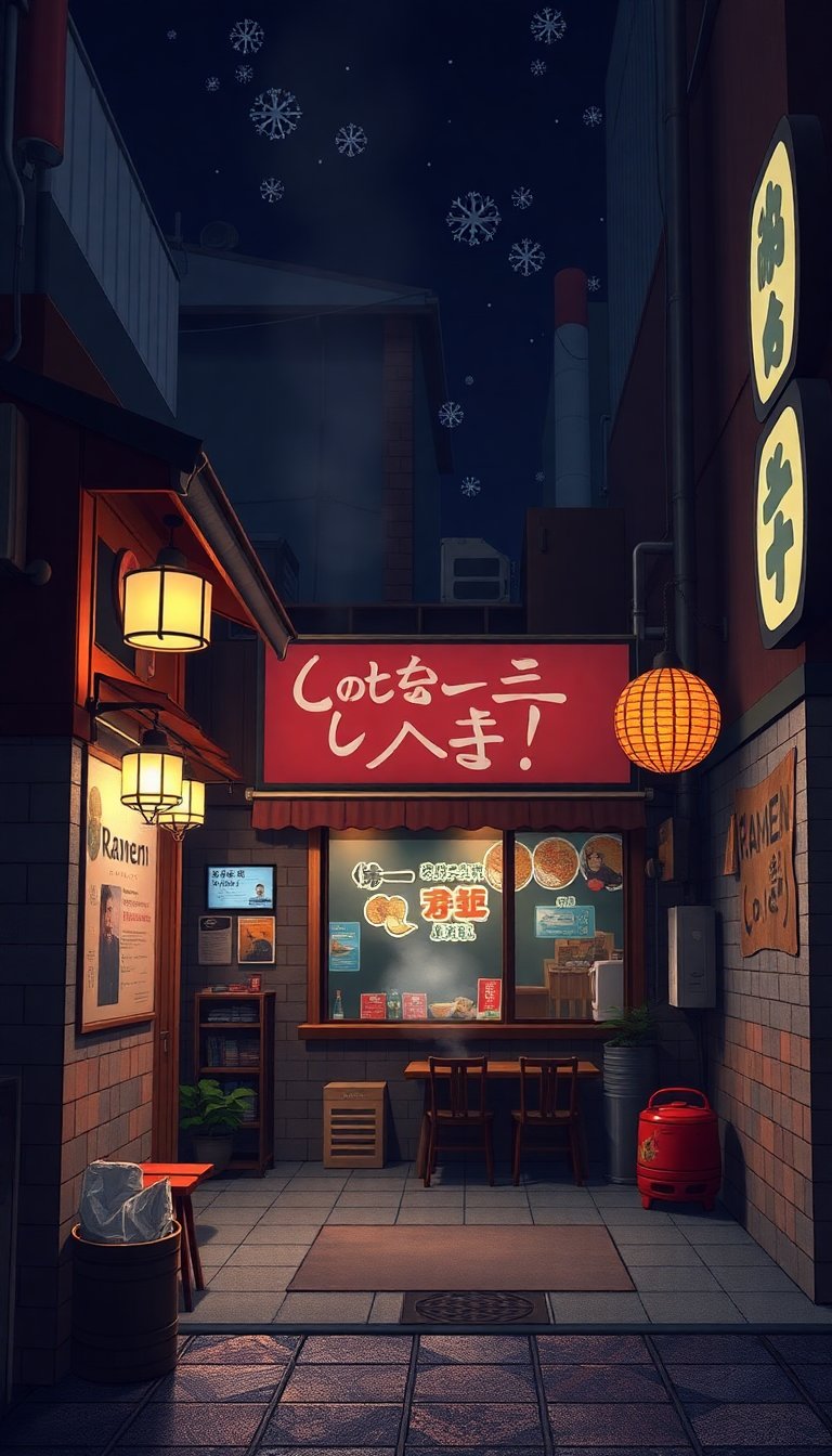 Cozy Ramen Shop At Night Anime Wallpaper