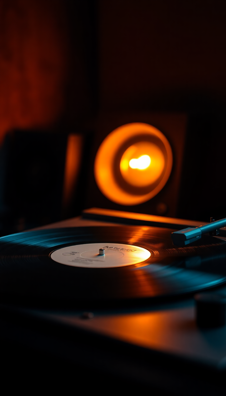 Vinyl Record Player Warm Lighting Photorealistic Wallpaper