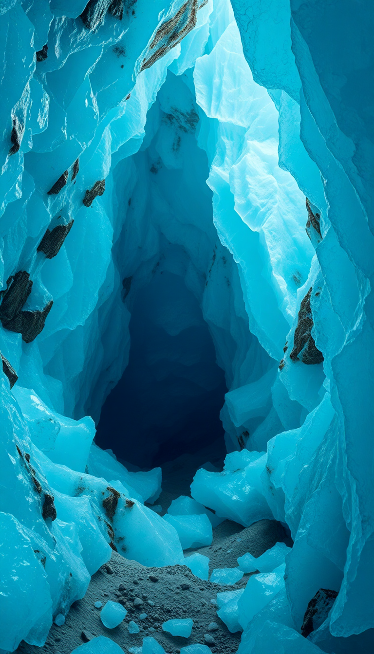 Glacial Ice Cave Blue Crystal Photorealistic Wallpaper