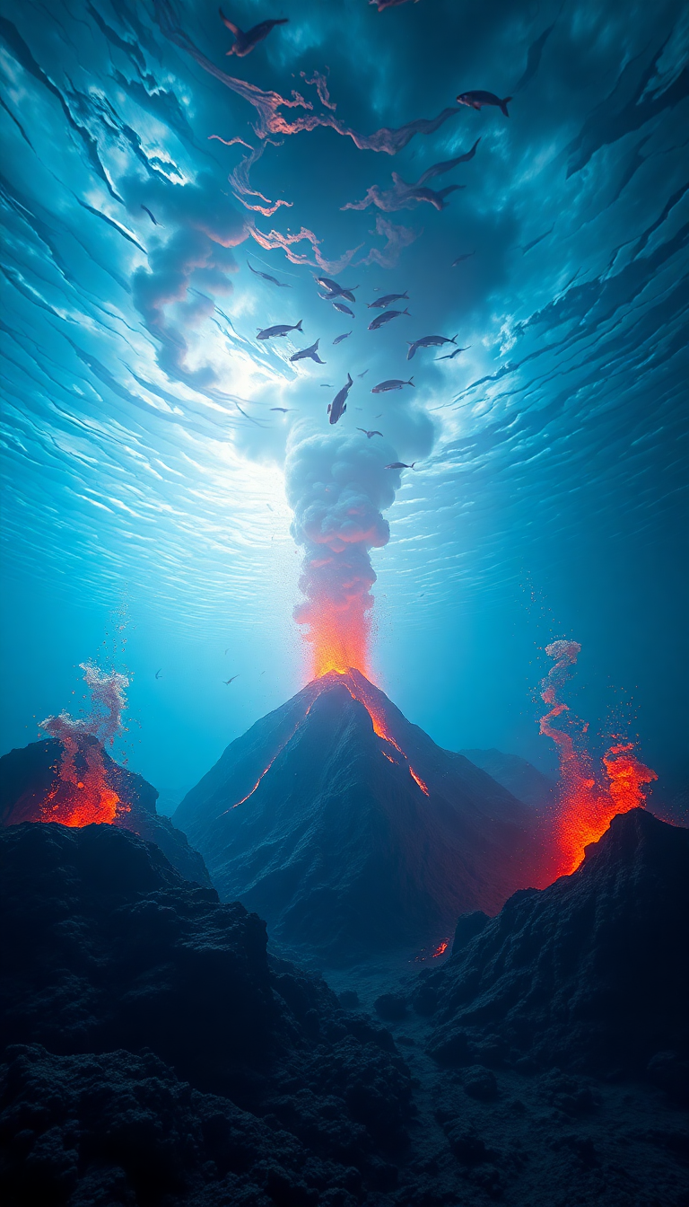 Underwater Volcano Vents Smoke Sea Photorealistic Wallpaper