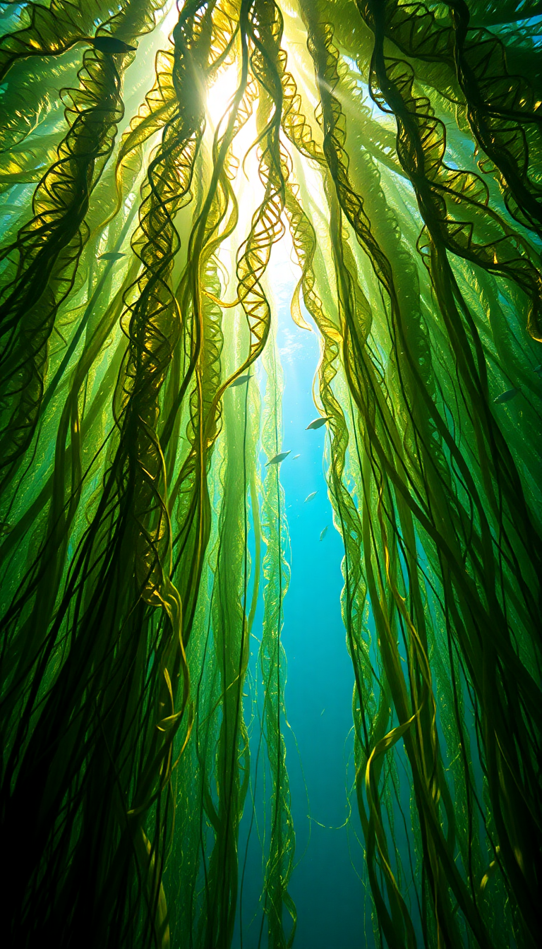Underwater Forest Kelp Swaying Fish Photorealistic Wallpaper