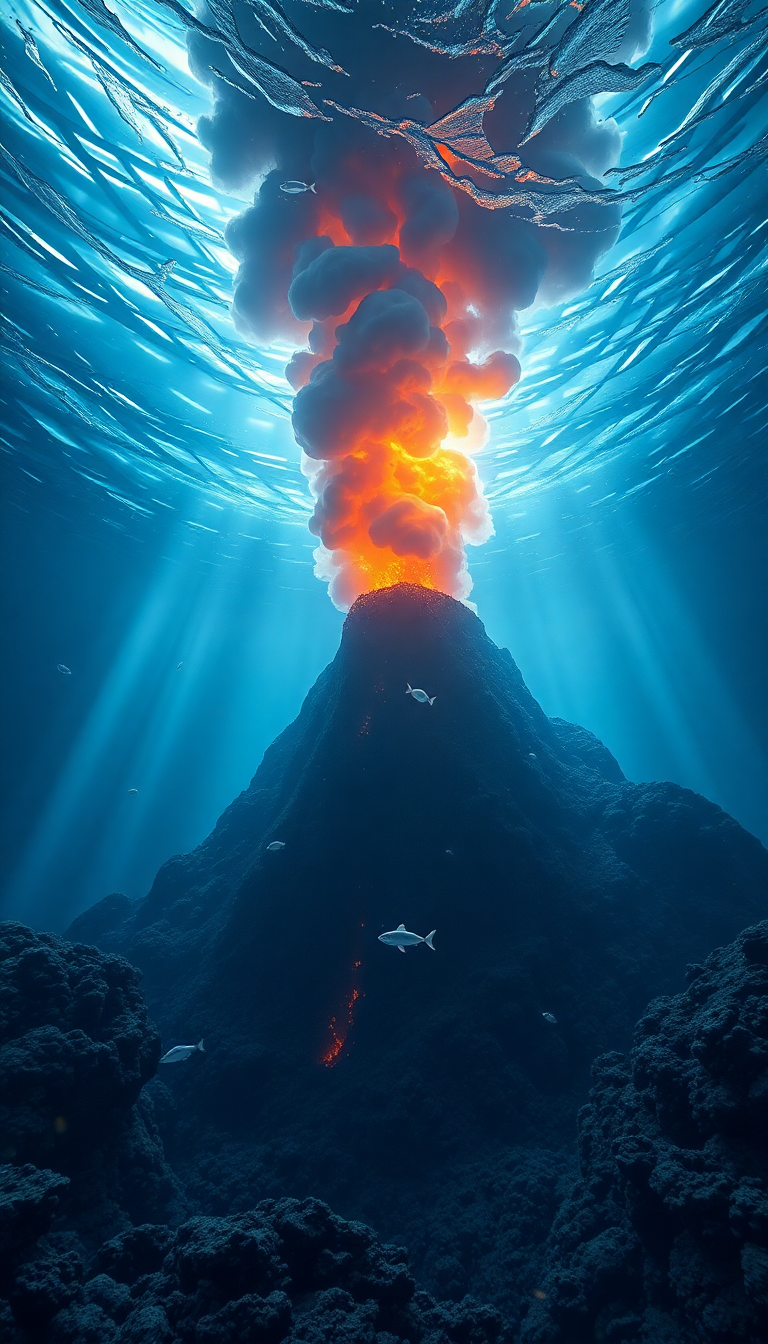 Underwater Volcano Vents Smoke Sea Photorealistic Wallpaper
