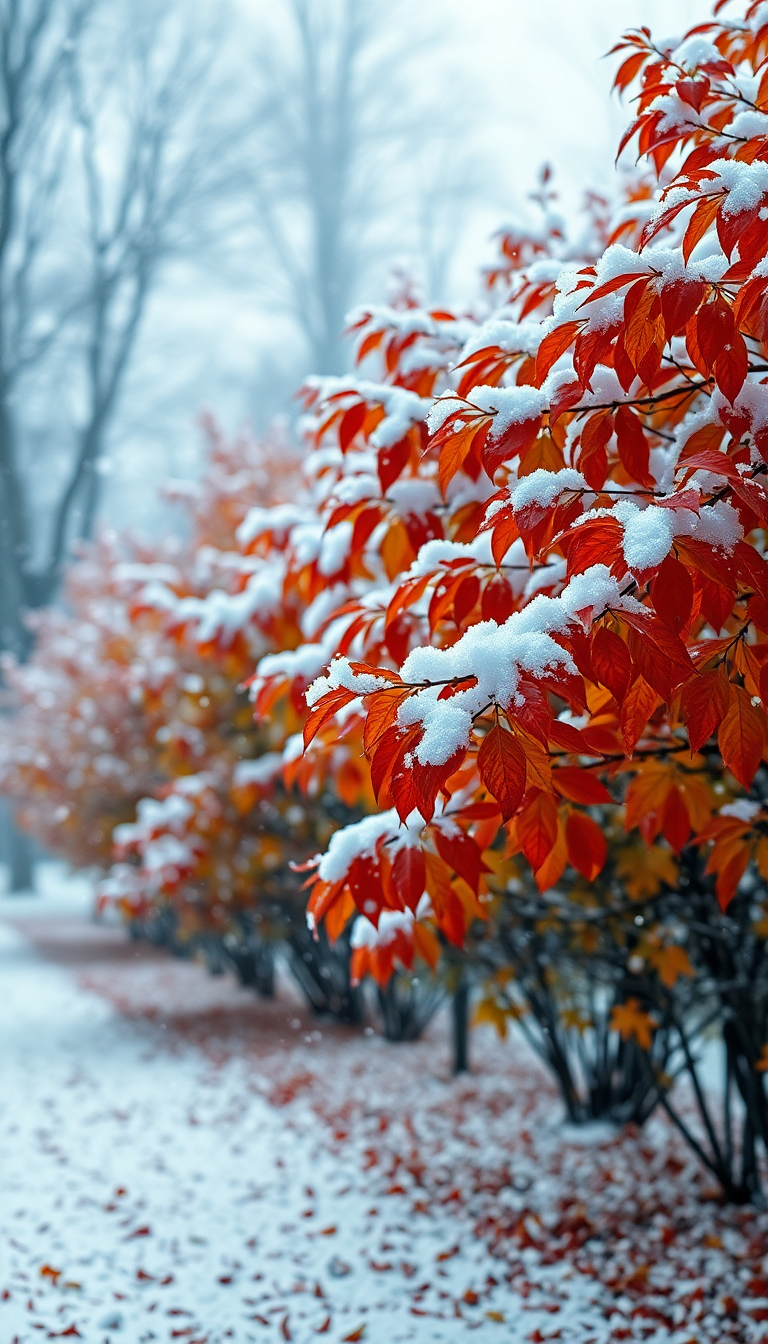 First Snow Falling On Autumn Photorealistic Wallpaper
