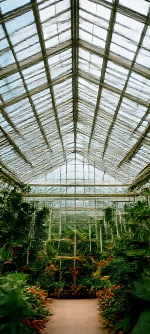 Greenhouse Interior Botanical Garden Glass Photorealistic Wallpaper