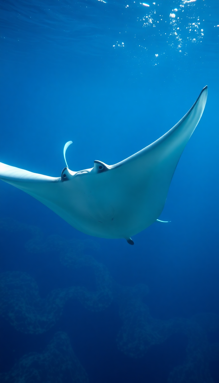 Manta Ray Gliding Graceful Underwater Photorealistic Wallpaper