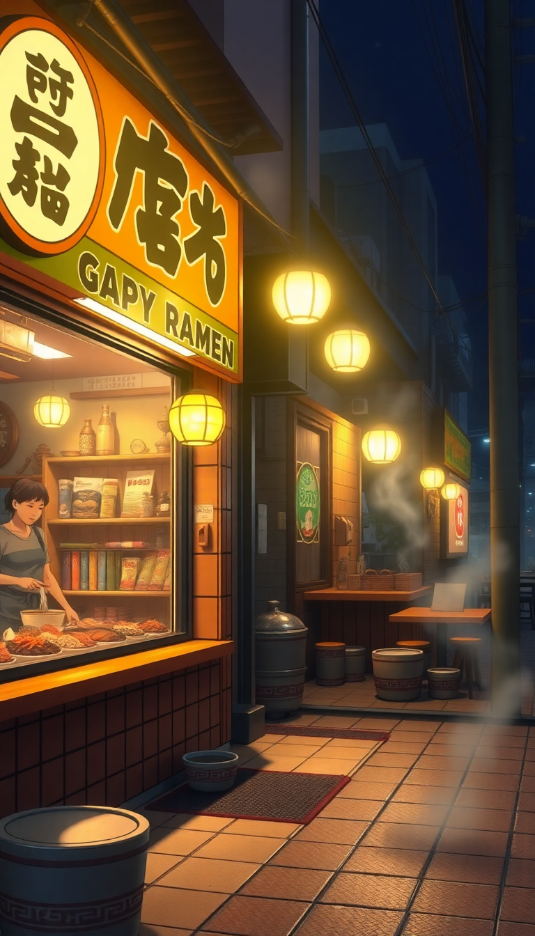 Cozy Ramen Shop At Night Anime Wallpaper