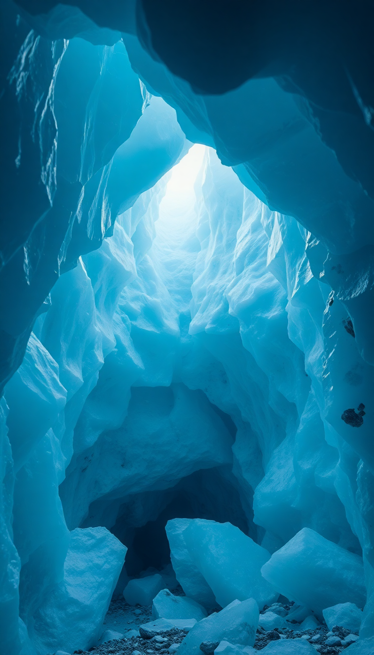 Glacial Ice Cave Blue Crystal Photorealistic Wallpaper