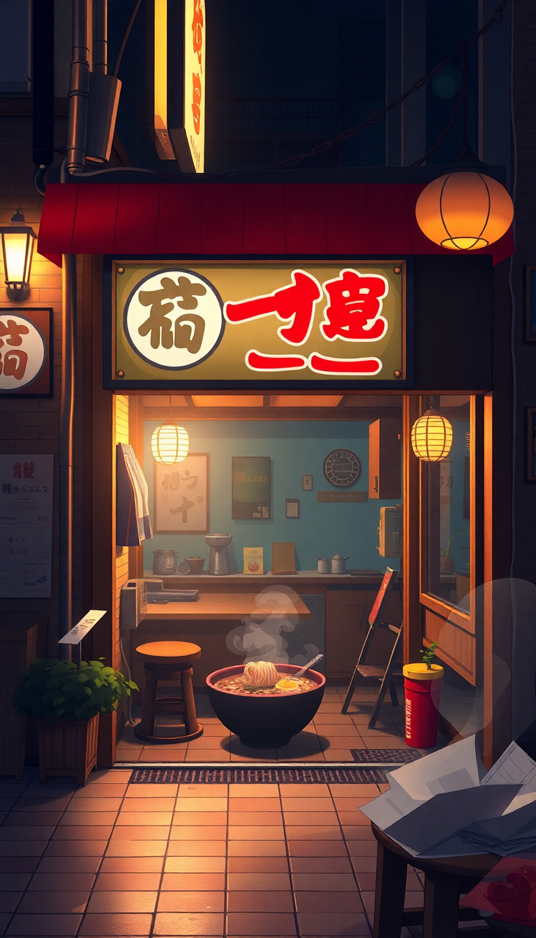 Cozy Ramen Shop At Night Anime Wallpaper