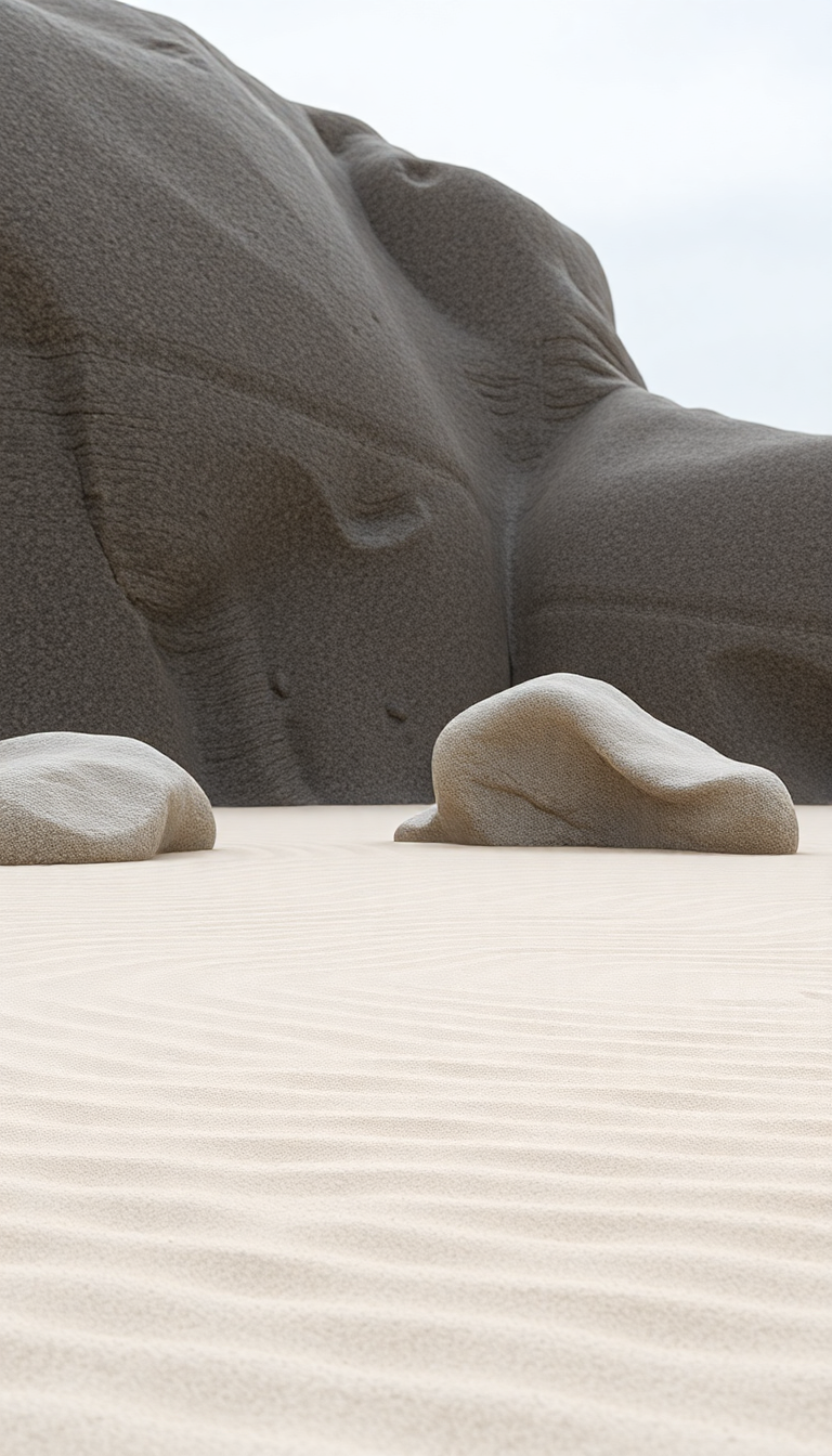Zen Rock Garden Raked Sand Photorealistic Wallpaper
