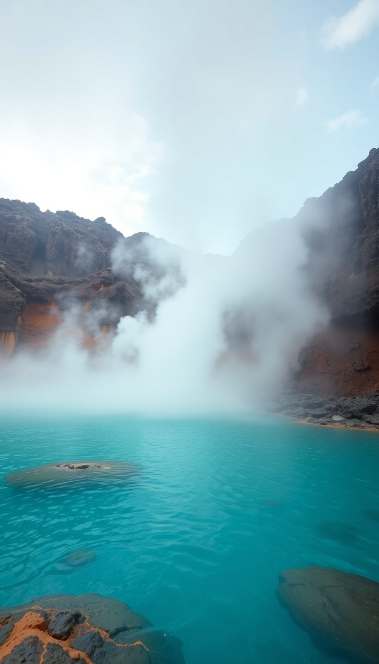 Volcanic Hot Springs Steam Rising Photorealistic Wallpaper