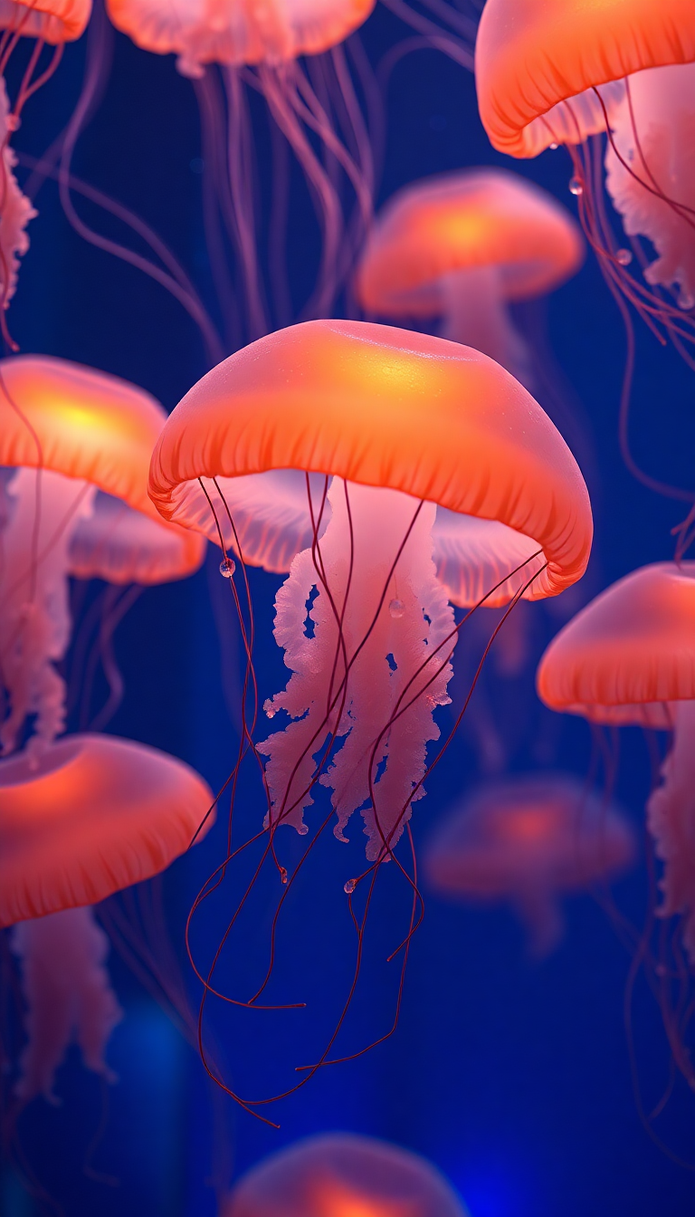 School Of Jellyfish Pulsing Glowing Photorealistic Wallpaper