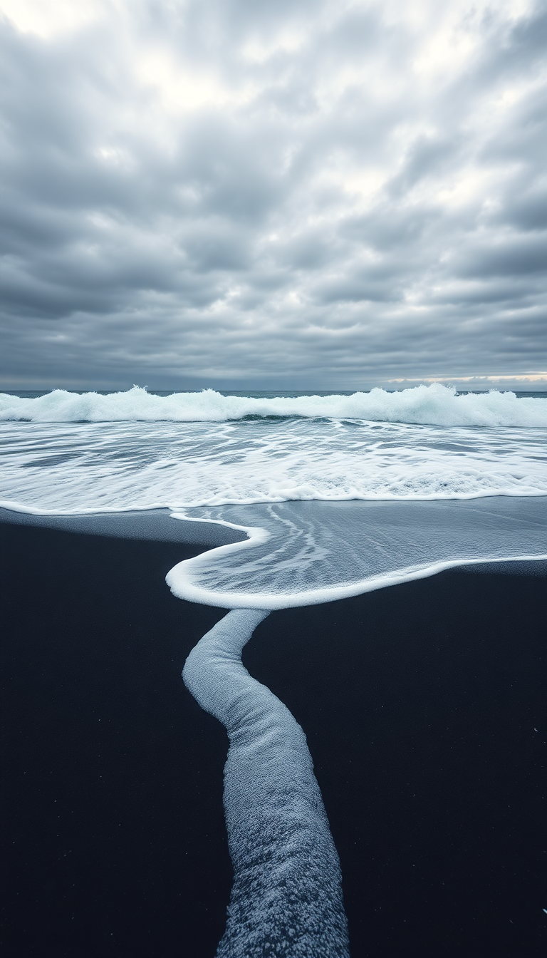 Icelandic Black Sand Beach Waves Photorealistic Wallpaper