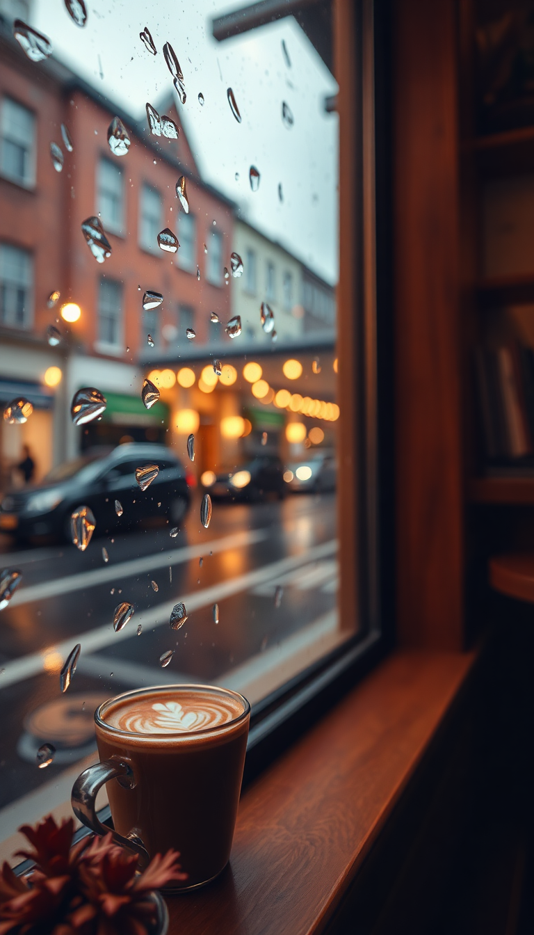 Coffee Shop Window Rain Outside Aesthetic Wallpaper