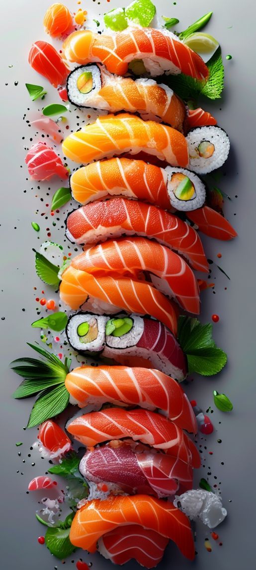 Fresh Sushi Arrangement Artistic Plating Photorealistic Wallpaper