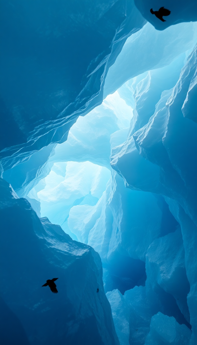 Glacial Ice Cave Blue Crystal Photorealistic Wallpaper