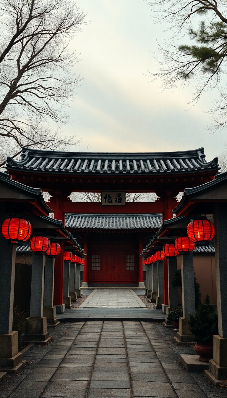 Japanese Temple Gate Torii Path Photorealistic Wallpaper