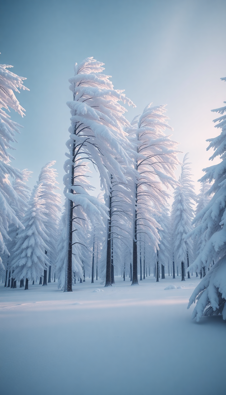 Blizzard Snow Wind Trees Bending Photorealistic Wallpaper