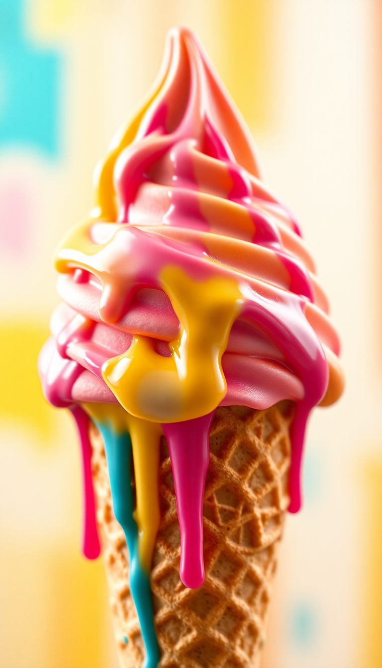 Ice Cream Cone Melting Summer Photorealistic Wallpaper