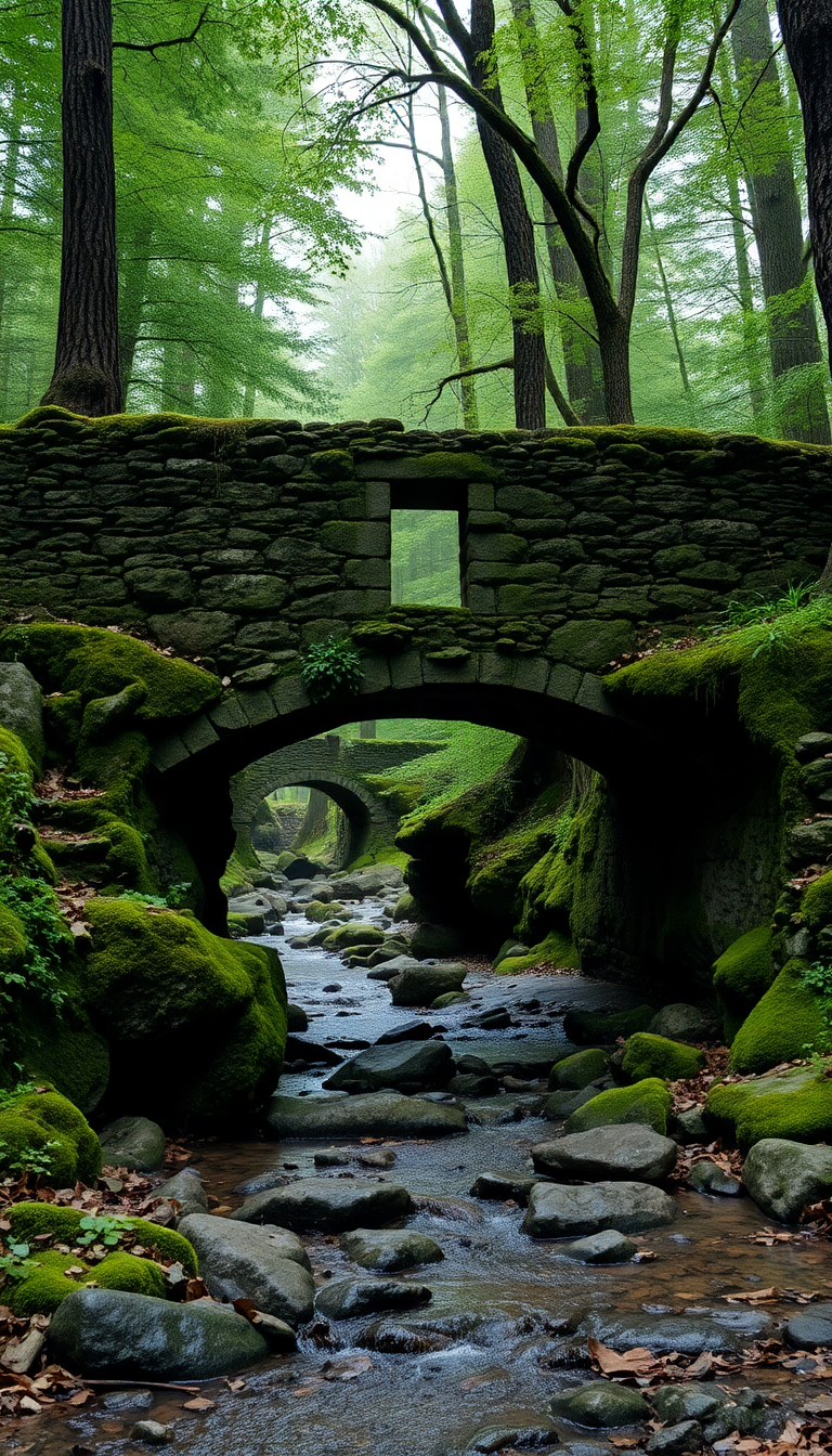 Moss Covered Ancient Stone Bridge Aesthetic Wallpaper