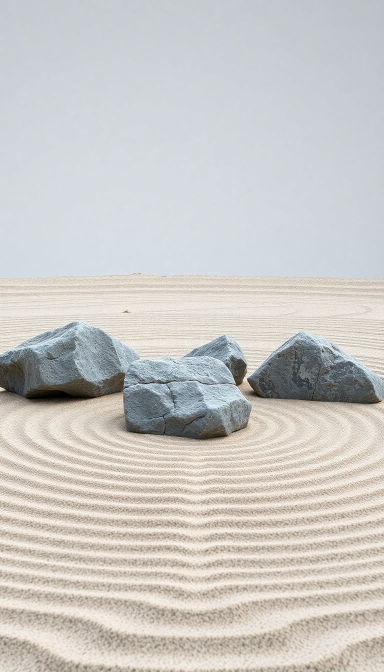 Zen Rock Garden Raked Sand Photorealistic Wallpaper