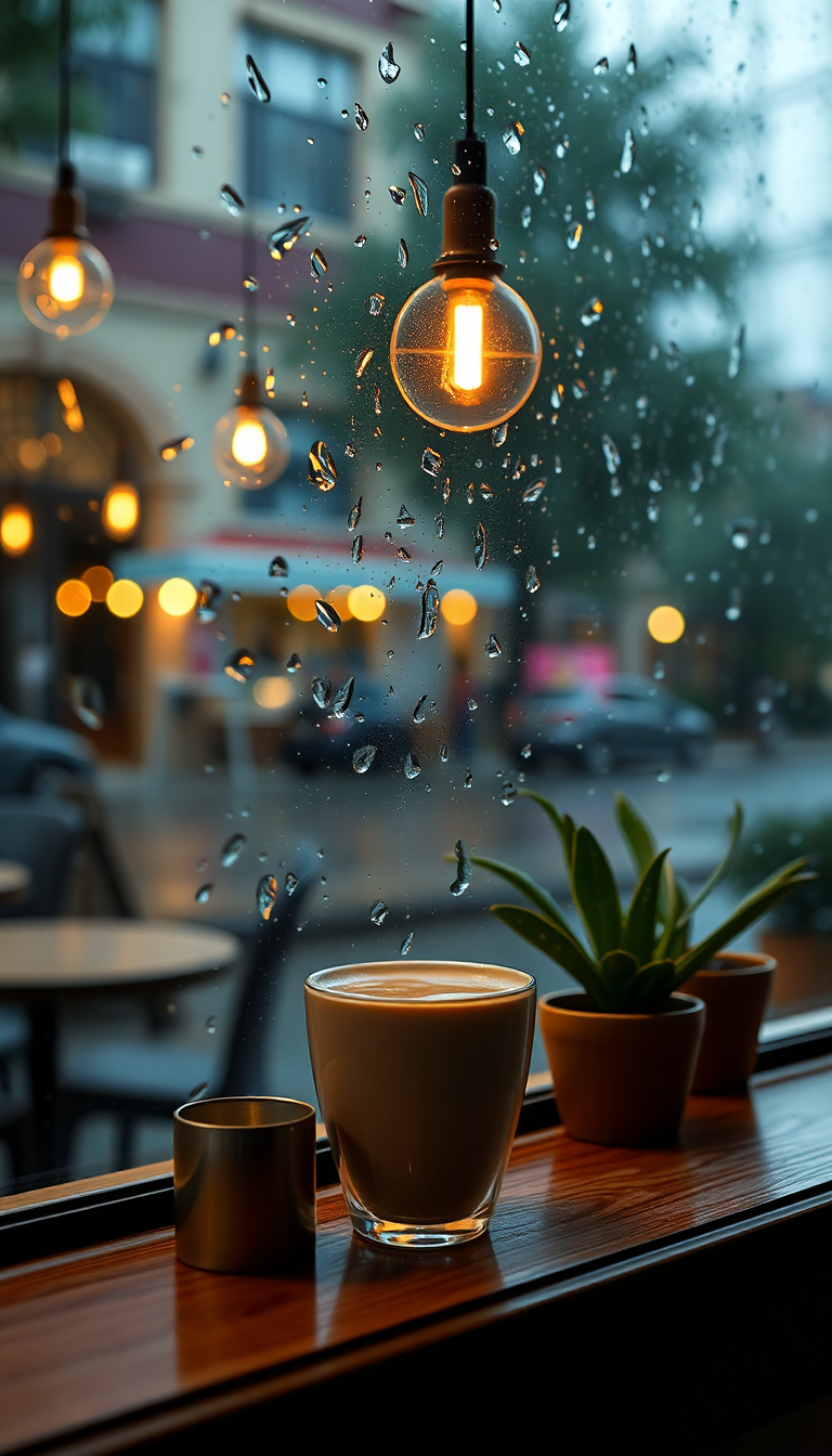 Coffee Shop Window Rain Outside Aesthetic Wallpaper