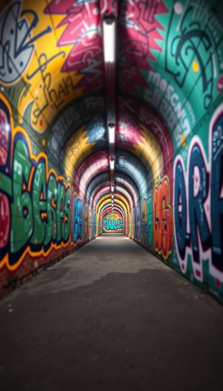 Graffiti Tunnel Perspective Vanishing Point Photorealistic Wallpaper