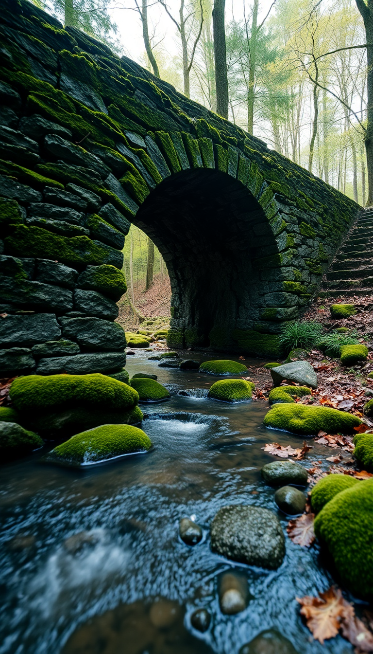 Moss Covered Ancient Stone Bridge Aesthetic Wallpaper