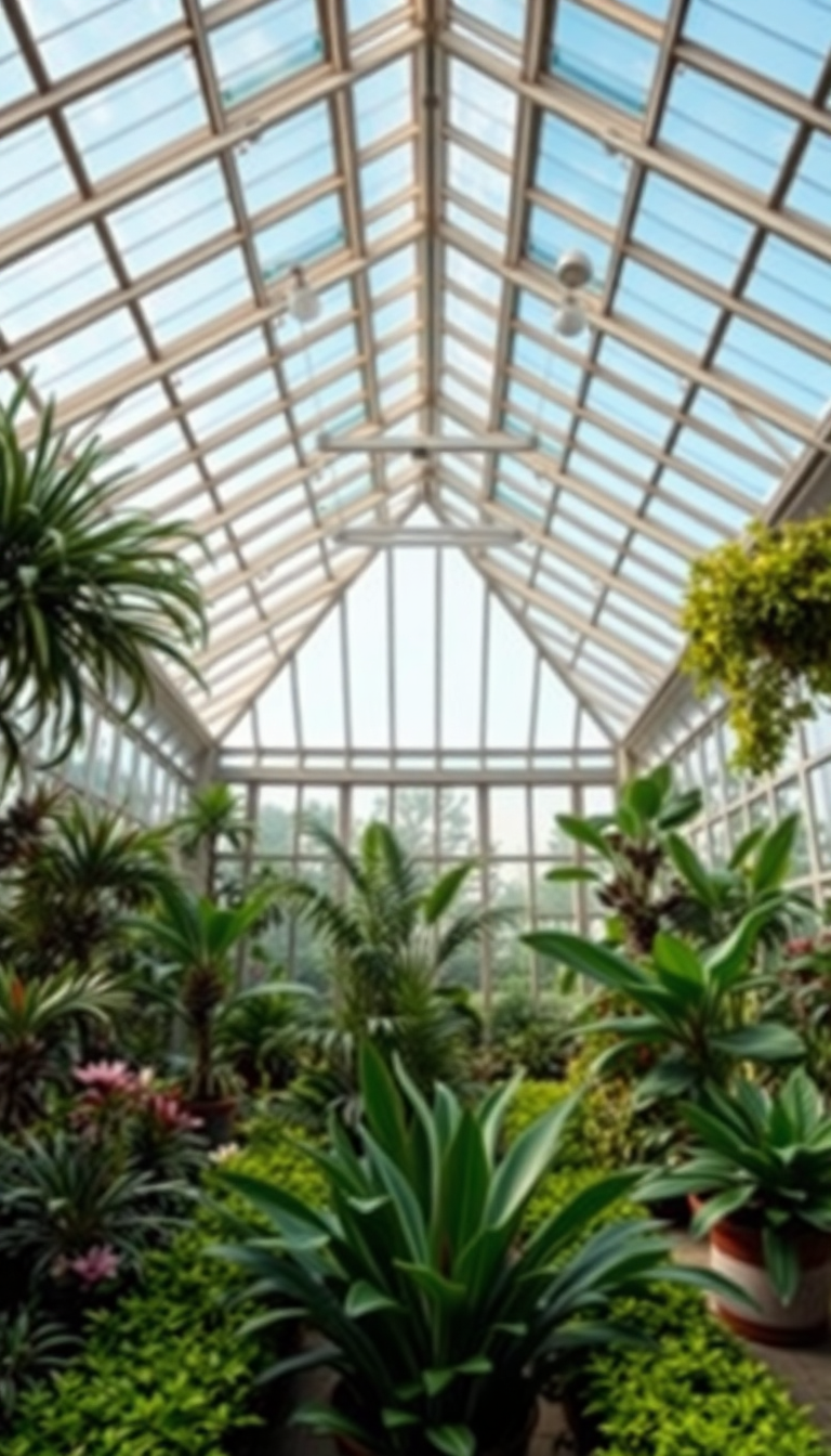 Greenhouse Interior Botanical Garden Glass Photorealistic Wallpaper
