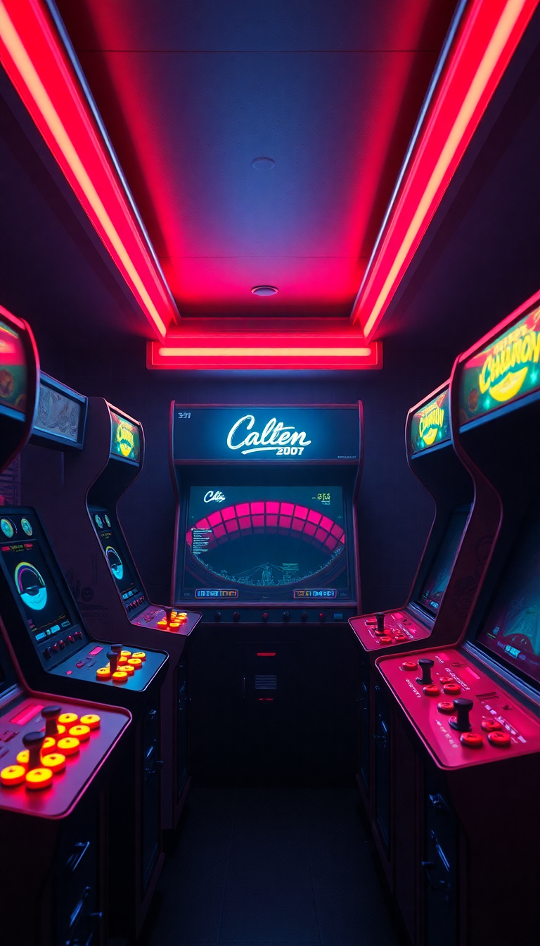 Old Arcade Machines Dark Room Photorealistic Wallpaper