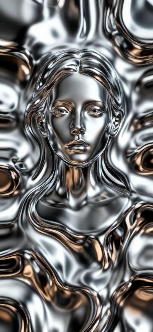 Liquid Chrome Morphing Shapes Reflective Digital art Wallpaper