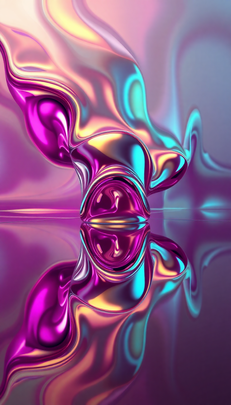 Liquid Chrome Morphing Shapes Reflective Digital art Wallpaper