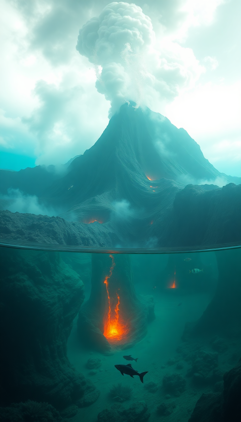 Underwater Volcano Vents Smoke Sea Photorealistic Wallpaper