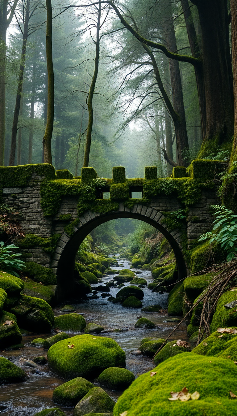 Moss Covered Ancient Stone Bridge Aesthetic Wallpaper