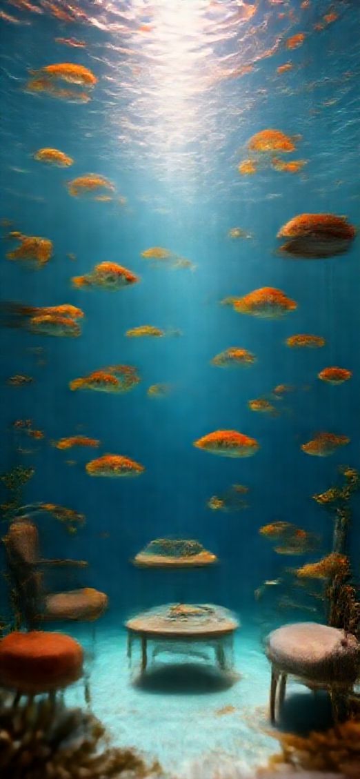 Room Underwater Furniture Floating Fish Digital art Wallpaper