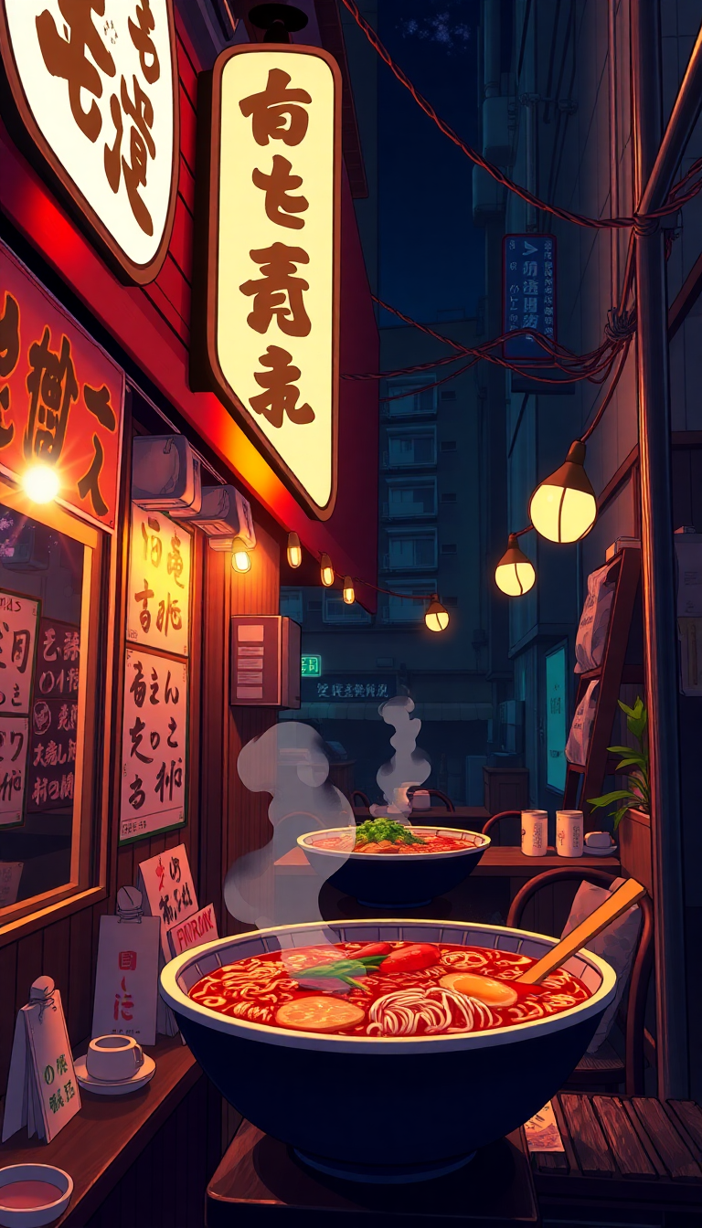Cozy Ramen Shop At Night Anime Wallpaper