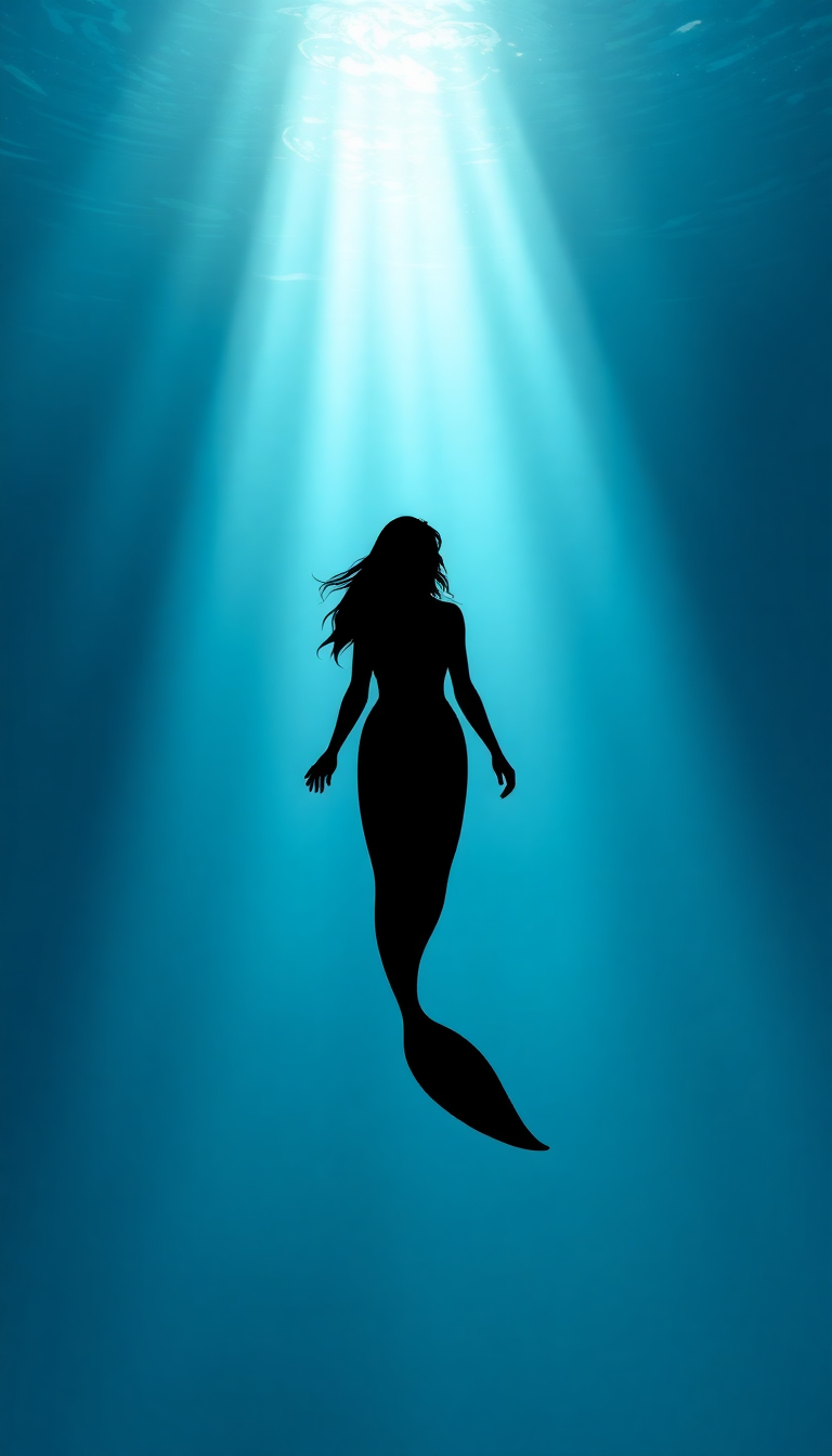 Mermaid Silhouette Swimming Toward Surface Digital art Wallpaper