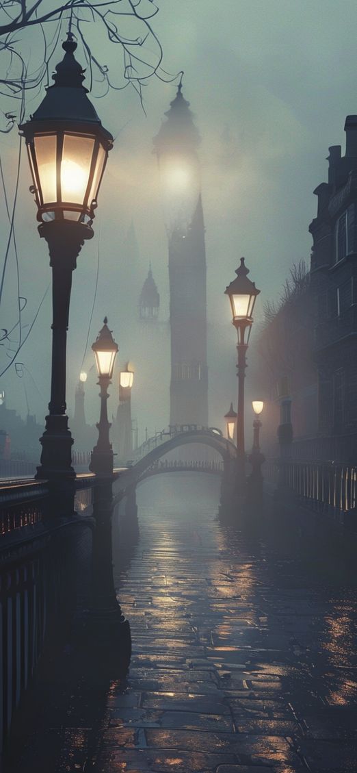 Serene Dramatic Foggy London Bridge Wallpaper