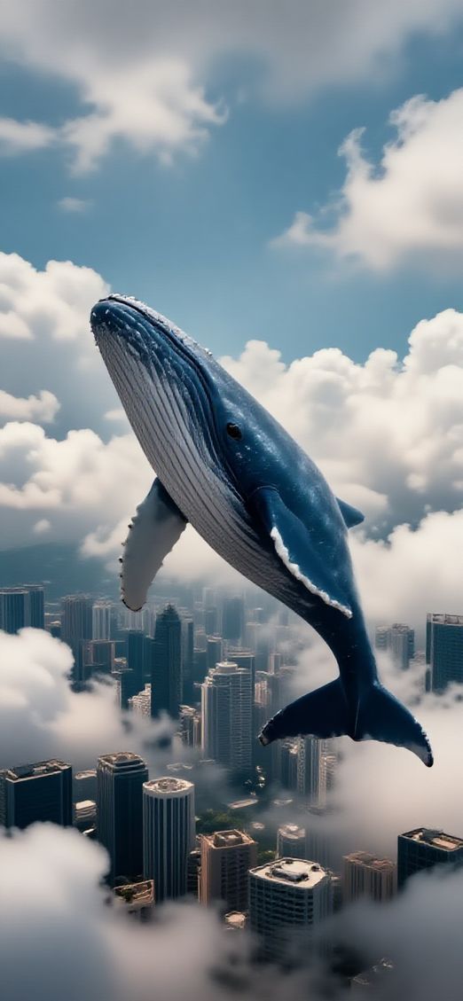 Giant Whale Swimming Through Clouds Digital art Wallpaper