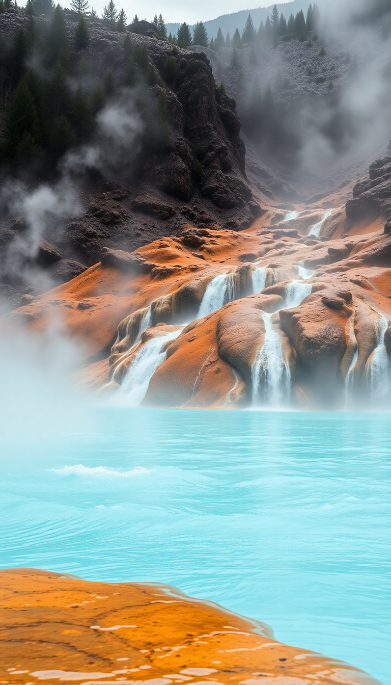 Volcanic Hot Springs Steam Rising Photorealistic Wallpaper