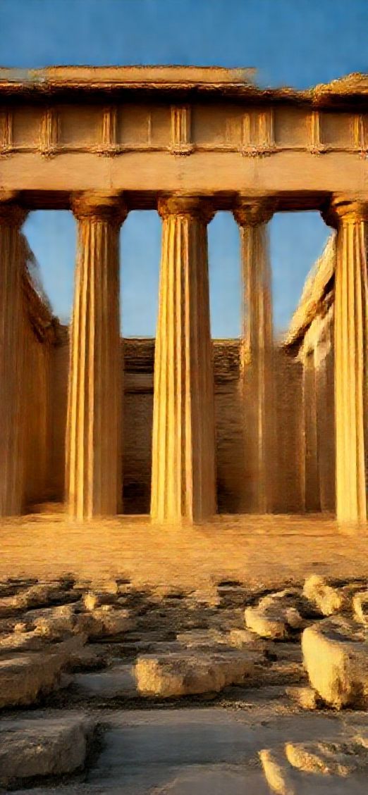 Ancient Greek Temple Ruins Golden Photorealistic Wallpaper
