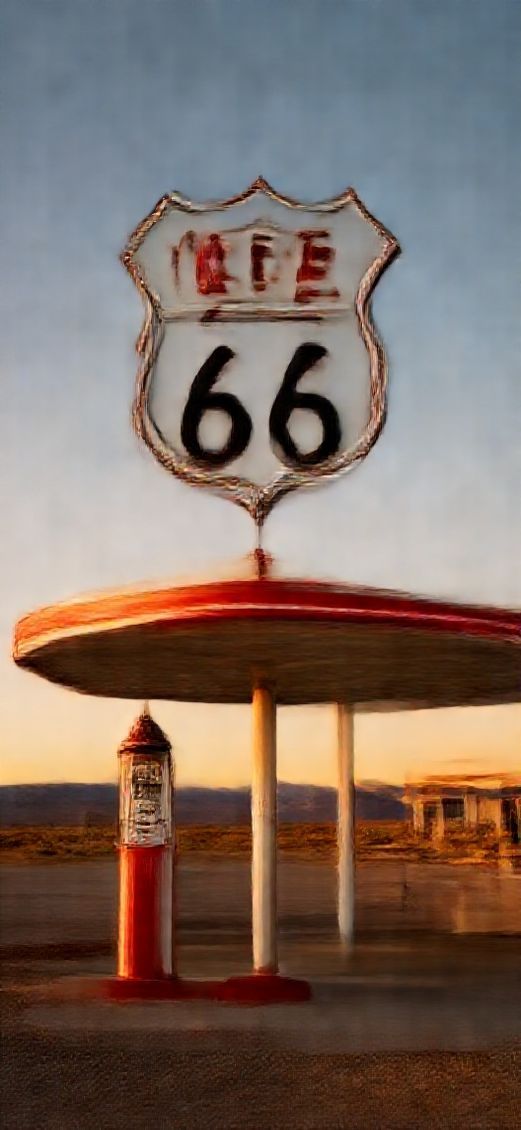 Old Gas Station Desert Route Photorealistic Wallpaper