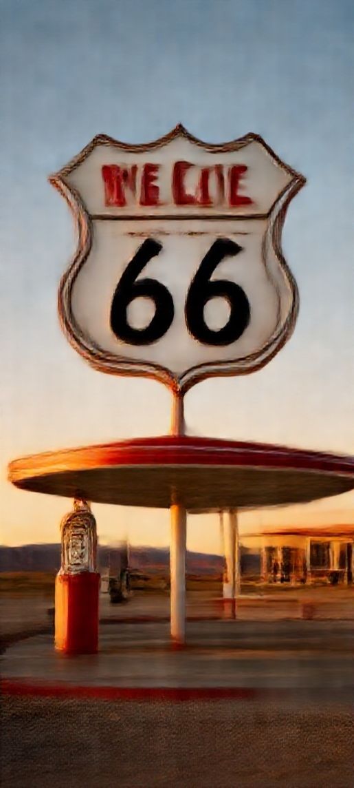 Old Gas Station Desert Route Photorealistic Wallpaper