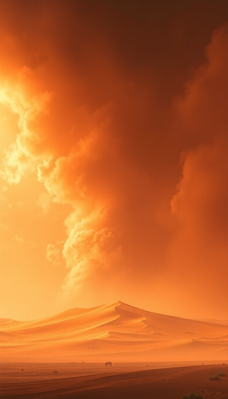 Sandstorm Approaching Desert Dramatic Orange Photorealistic Wallpaper