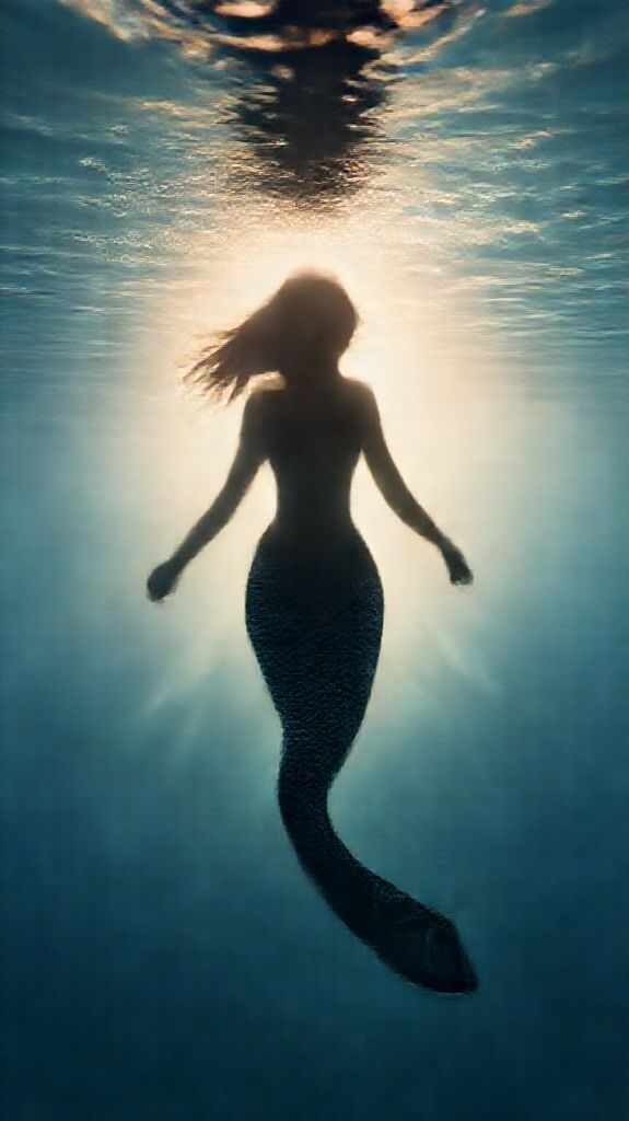 Mermaid Silhouette Swimming Toward Surface Digital art Wallpaper