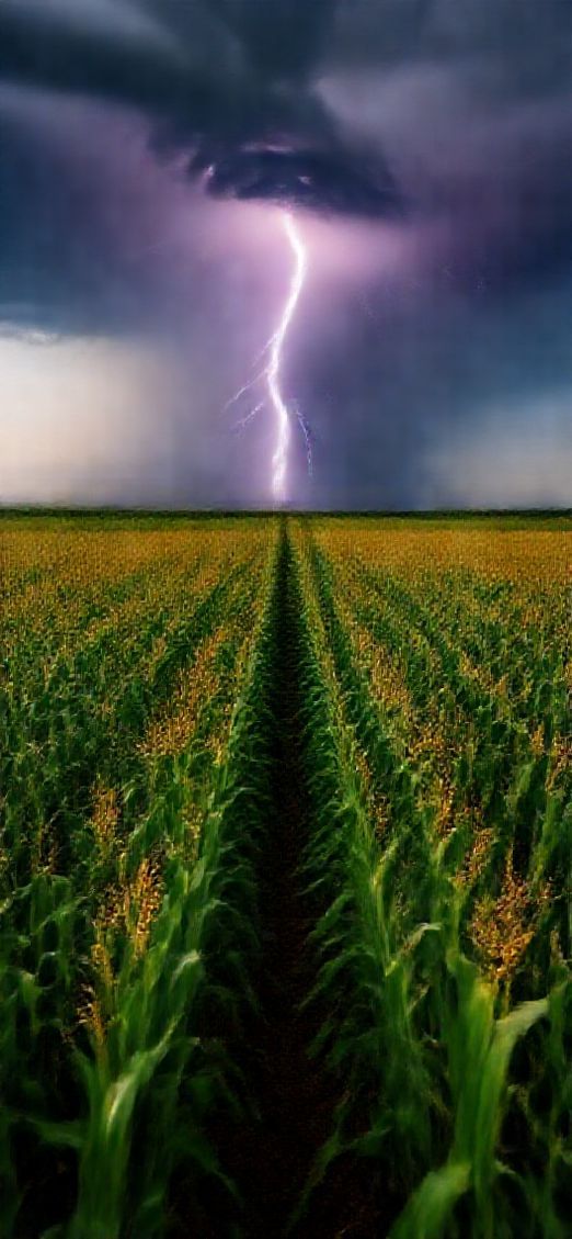 Summer Thunderstorm Lightning Over Cornfield Photorealistic Wallpaper