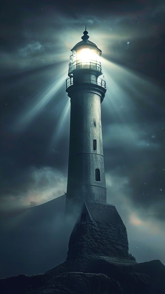 Old Lighthouse Beam Cutting Through Photorealistic Wallpaper