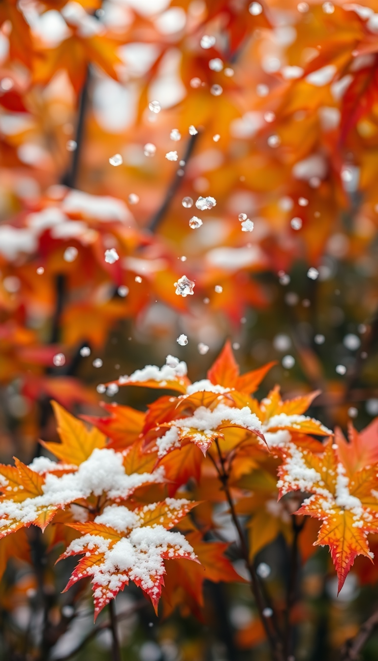 First Snow Falling On Autumn Photorealistic Wallpaper