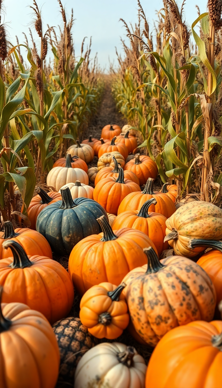Autumn Harvest Pumpkins Corn Farm Photorealistic Wallpaper