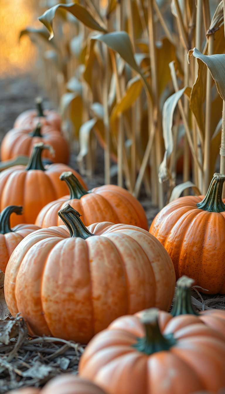 Autumn Harvest Pumpkins Corn Farm Photorealistic Wallpaper